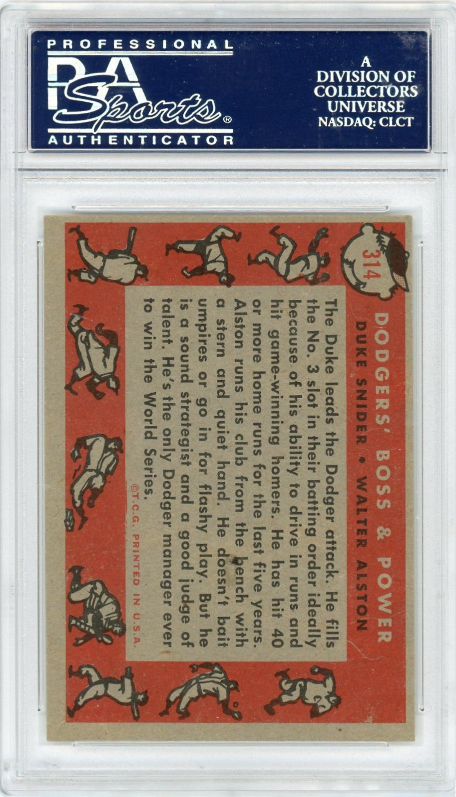 1958 Topps W. Alston D. Snider #314 Dodgers' Boss & Power PSA 8