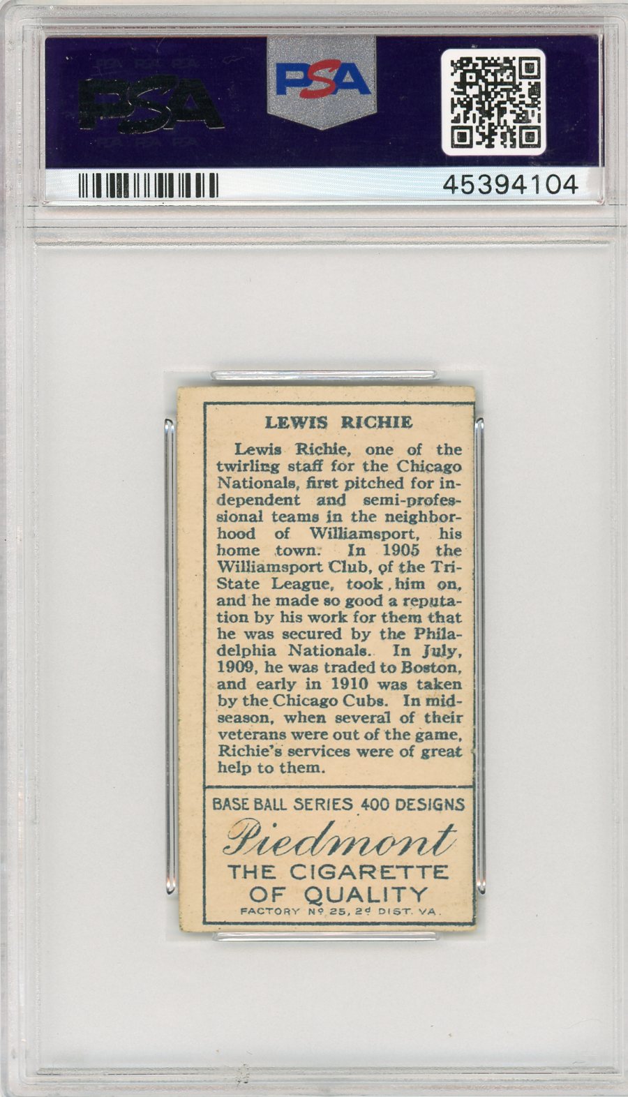 1911 T205 Gold Border Lewis Richie PSA 4