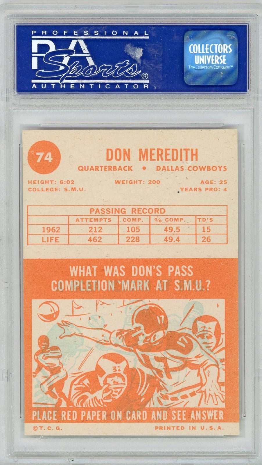 1963 Topps Don Meredith #74 PSA 8