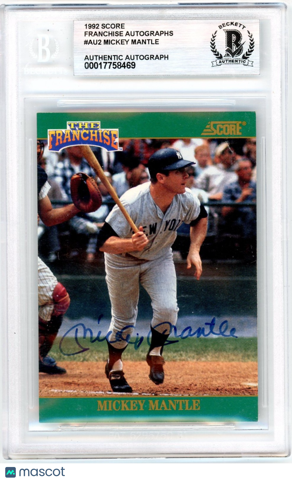 1992 Score Franchise Autographs Mickey Mantle #AU2 BGS BAS Auto Authentic