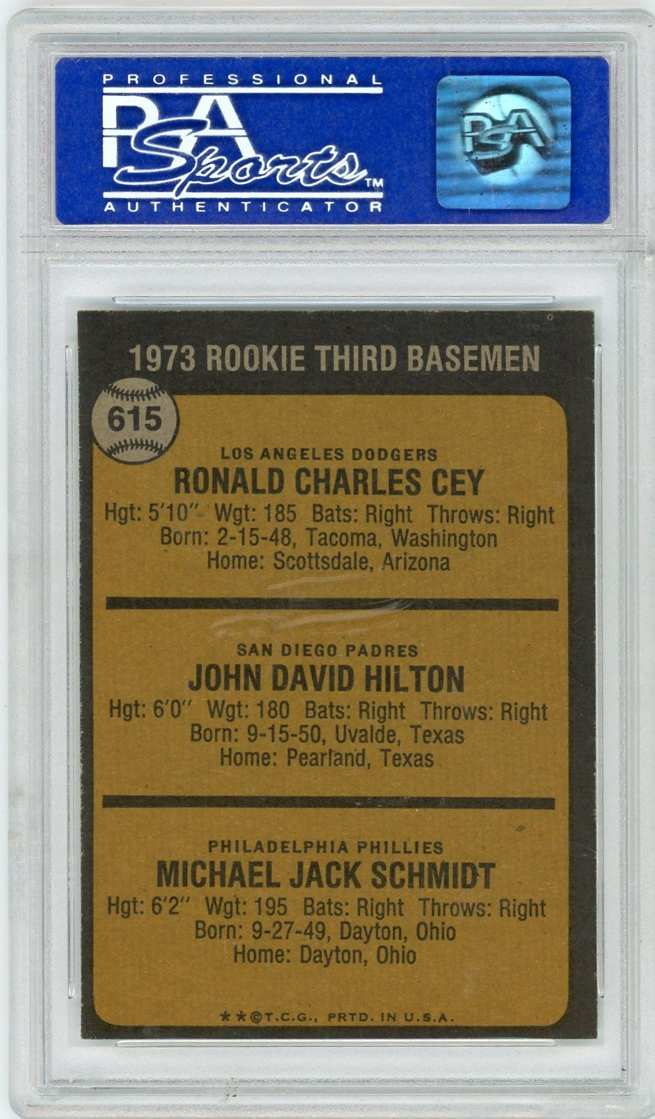 1973 Topps Rookie 3RD Basemen #615 Cey Hilton Schmidt PSA 8