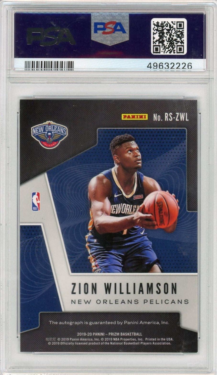 2019 Panini Prizm Rookie Signatures Zion Williamson #ZWL PSA 9