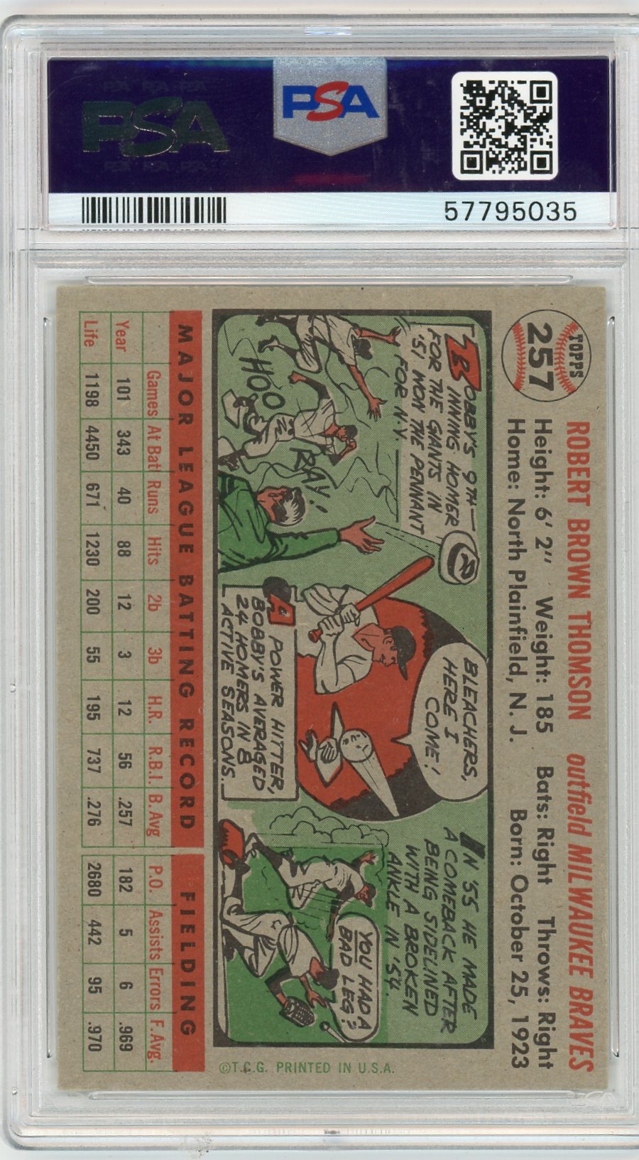 1956 Topps Bobby Thomson #257 PSA 8