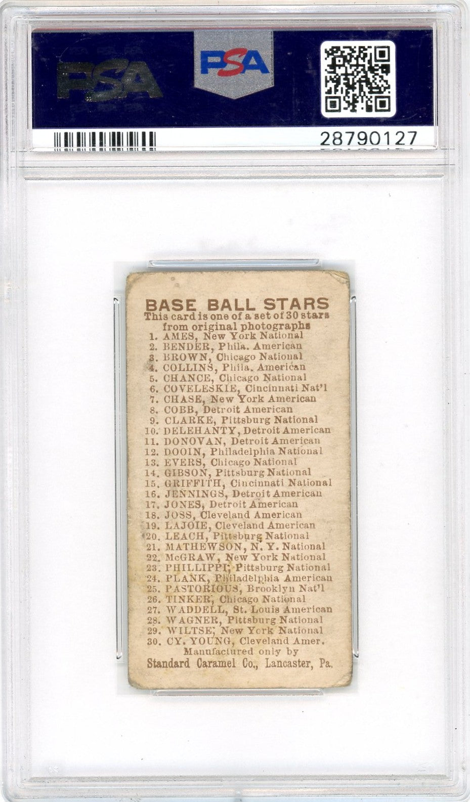 1910 E93 Standard Caramel Eddie Plank PSA 2