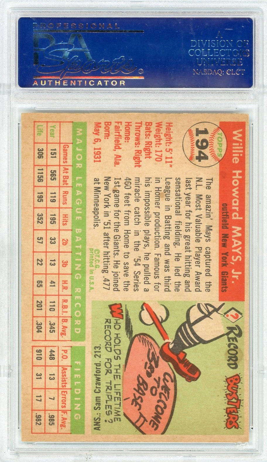 1955 Topps Willie Mays #194 PSA 7