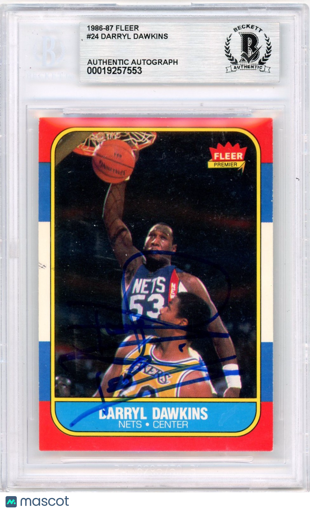 1986 Fleer Darryl Dawkins #24 BGS Authentic BAS Auto Authentic