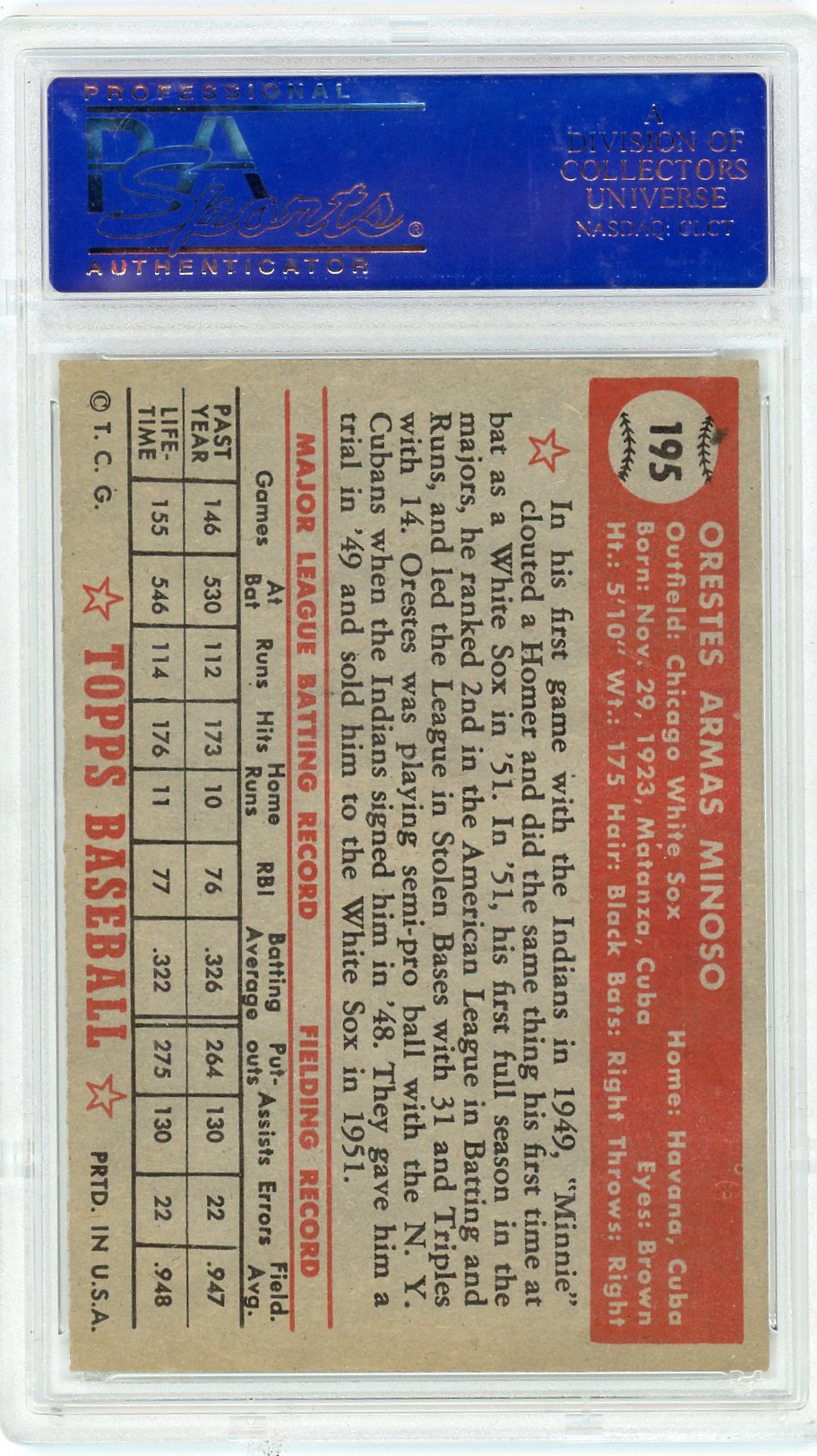 1952 Topps Orestes Minoso #195 PSA 6