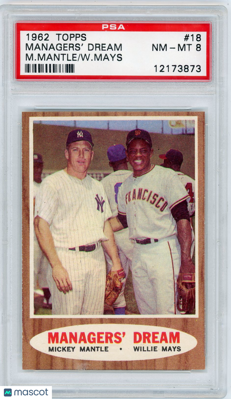 1962 Topps Managers' Dream #18 M. Mantle W. Mays PSA 8