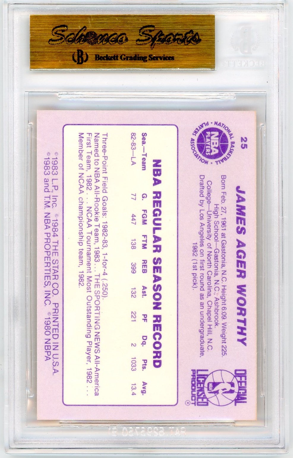 1983 Star James Worthy SP #25 BGS 9.5
