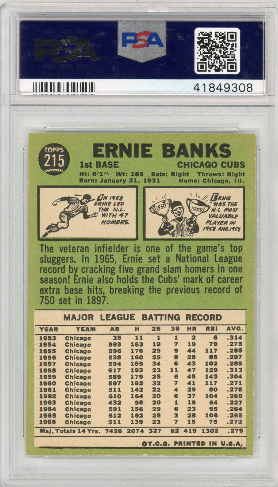 1967 Topps Ernie Banks #215 PSA 7
