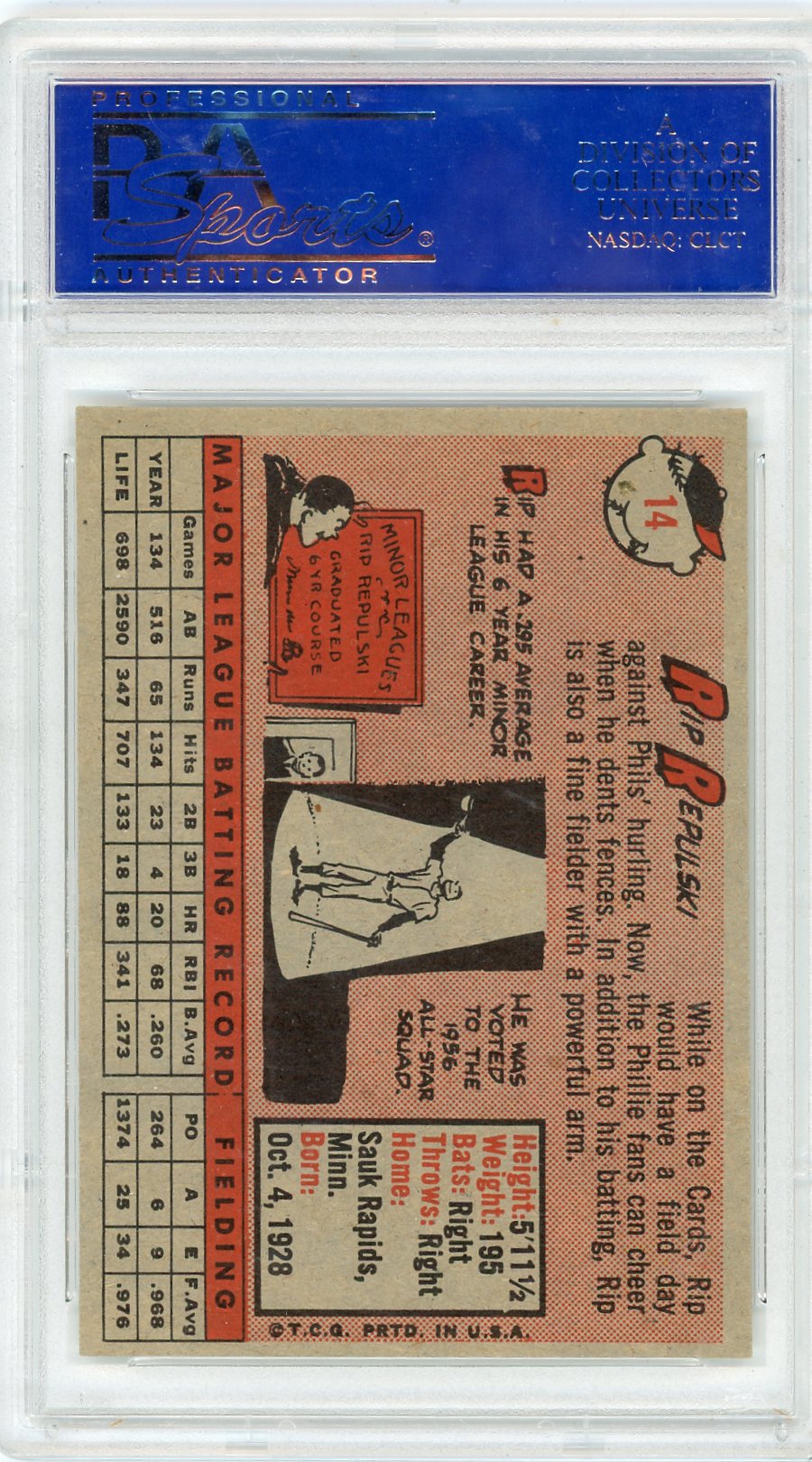 1958 Topps Rip Repulski #14 PSA 8