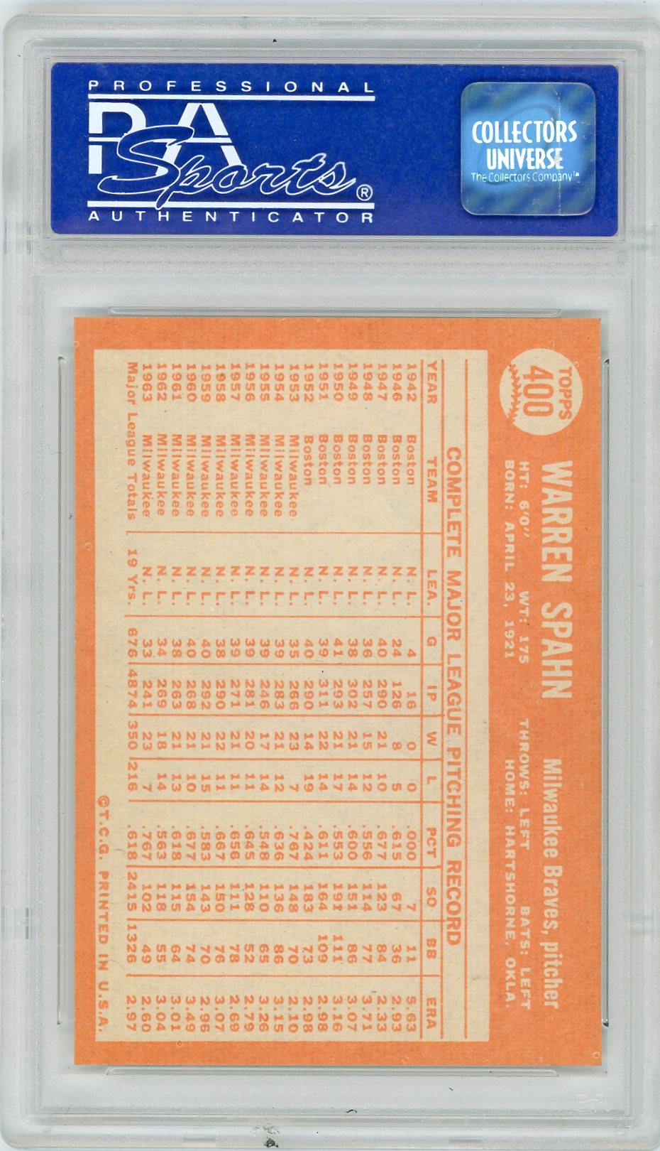 1964 Topps Warren Spahn #400 PSA 7