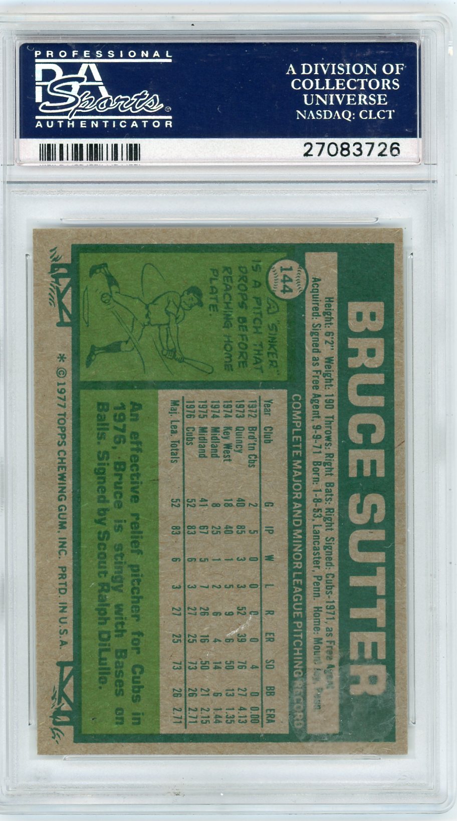 1977 Topps Bruce Sutter #144 PSA 9
