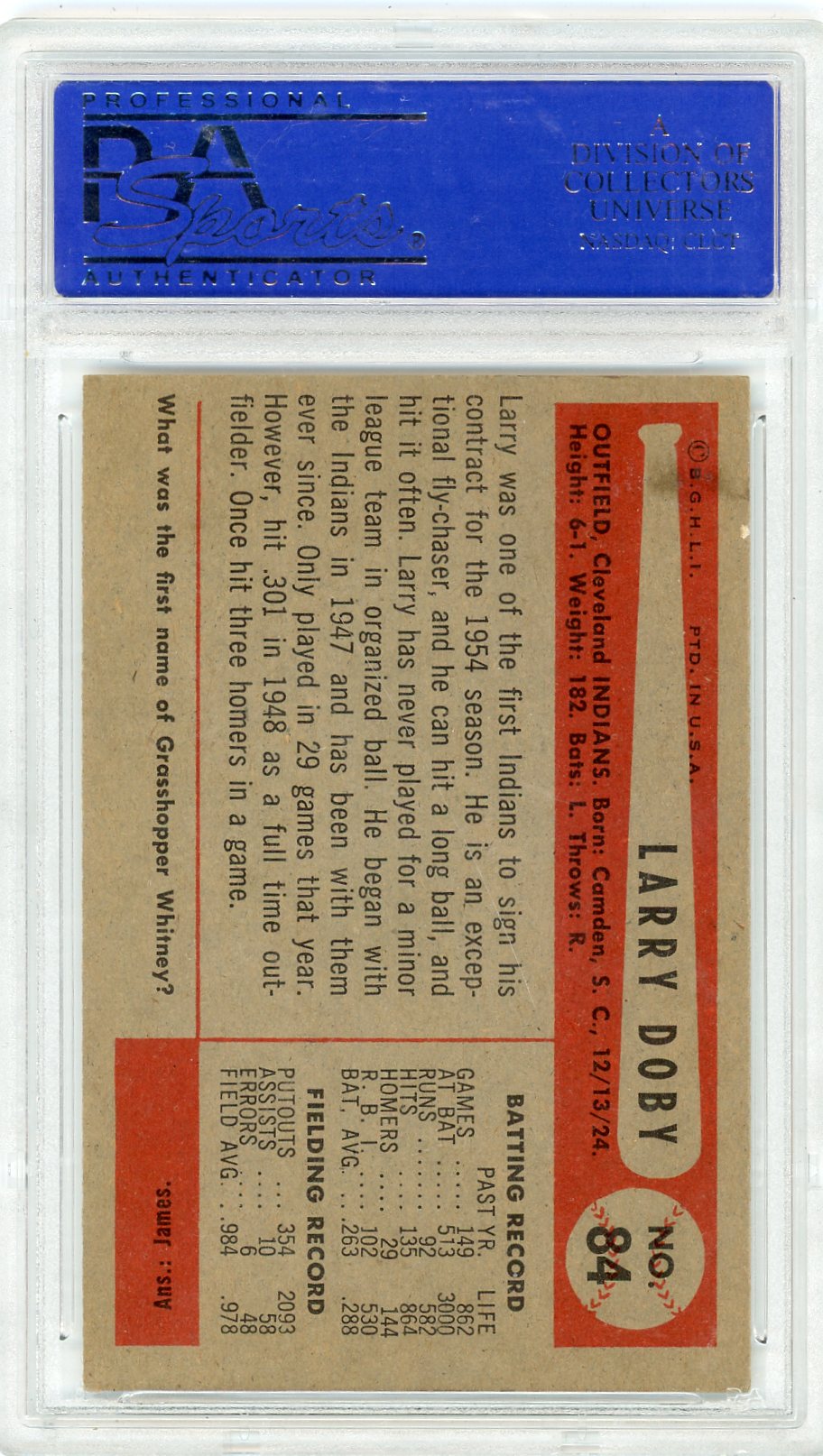 1954 Bowman Larry Doby #84 PSA 6