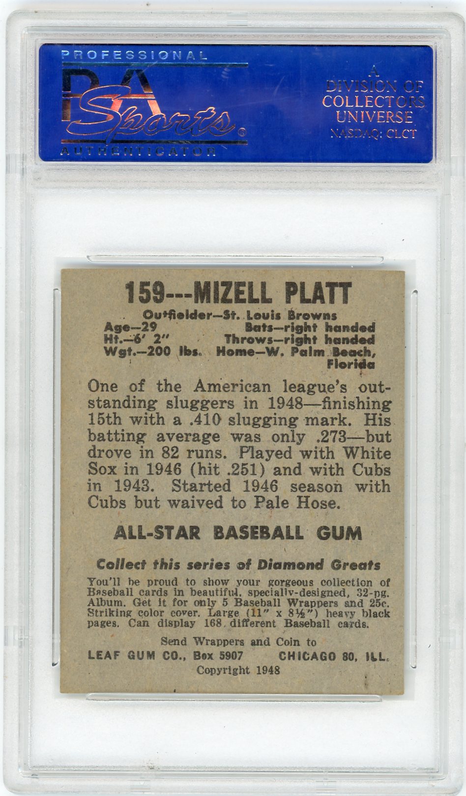 1948 Leaf Mizell Platt #159 PSA 6