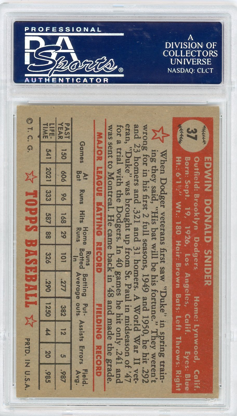 1952 Topps Duke Snider #37 PSA 4