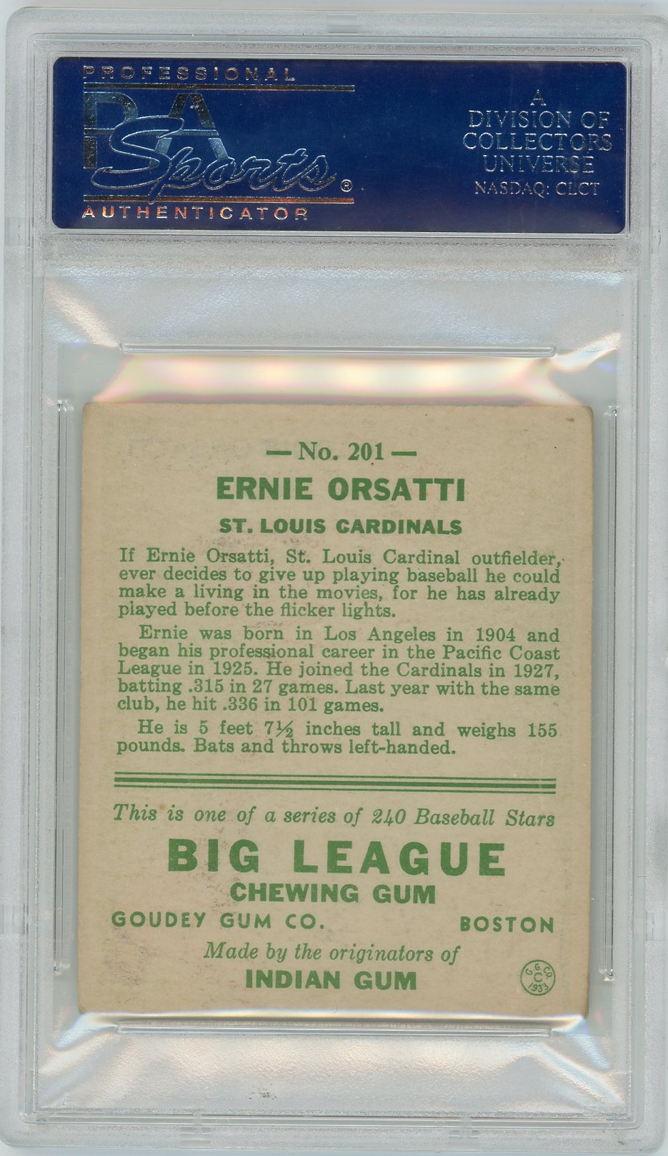 1933 Goudey Ernie Orsatti #201 PSA 4.5