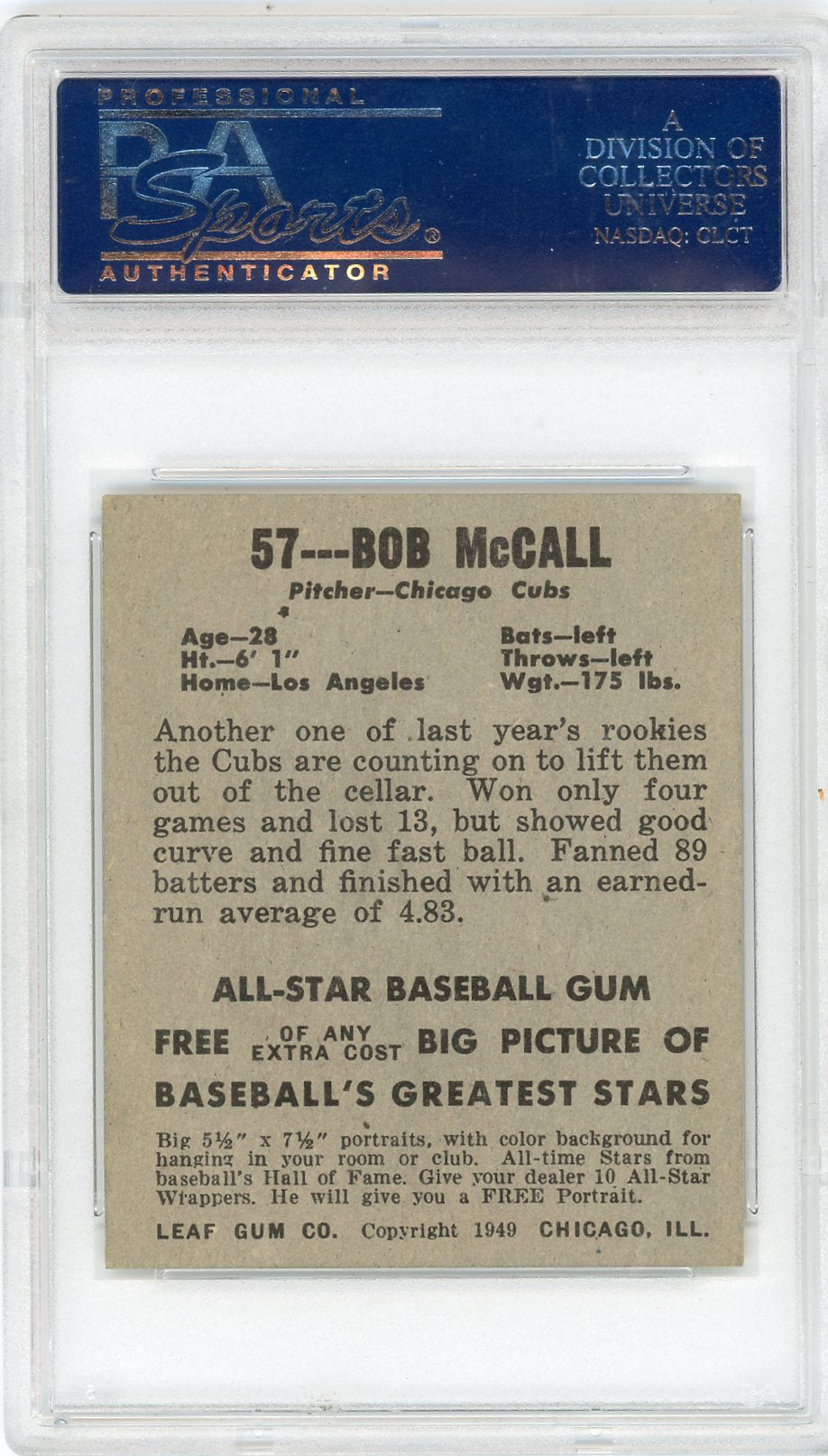 1948 Leaf Bob Mccall #57 PSA 5
