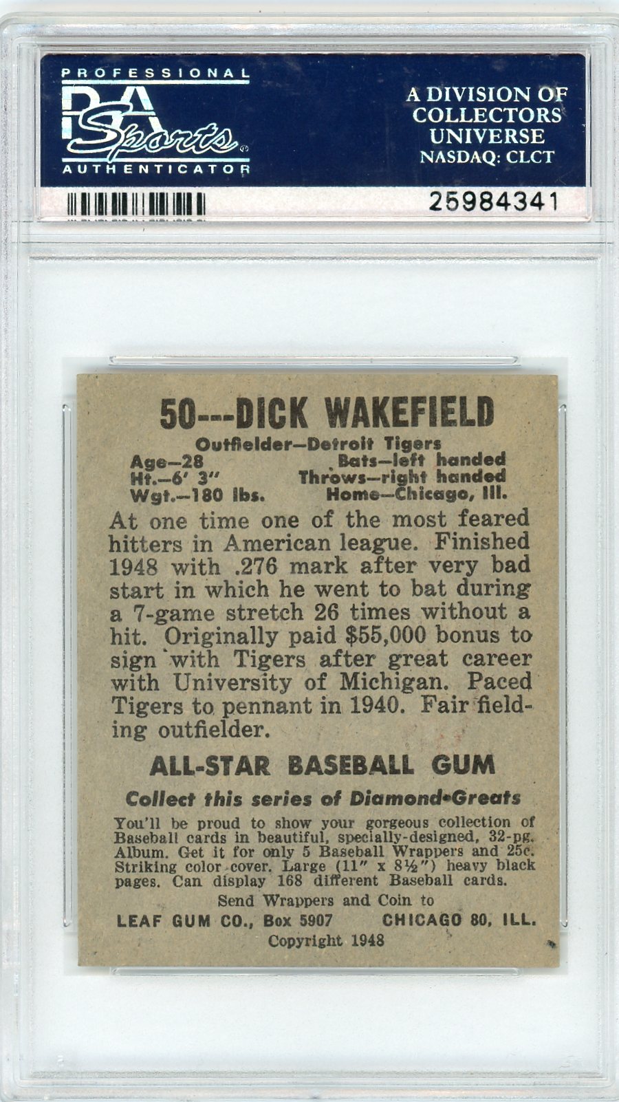 1948 Leaf Dick Wakefield #50 PSA 6