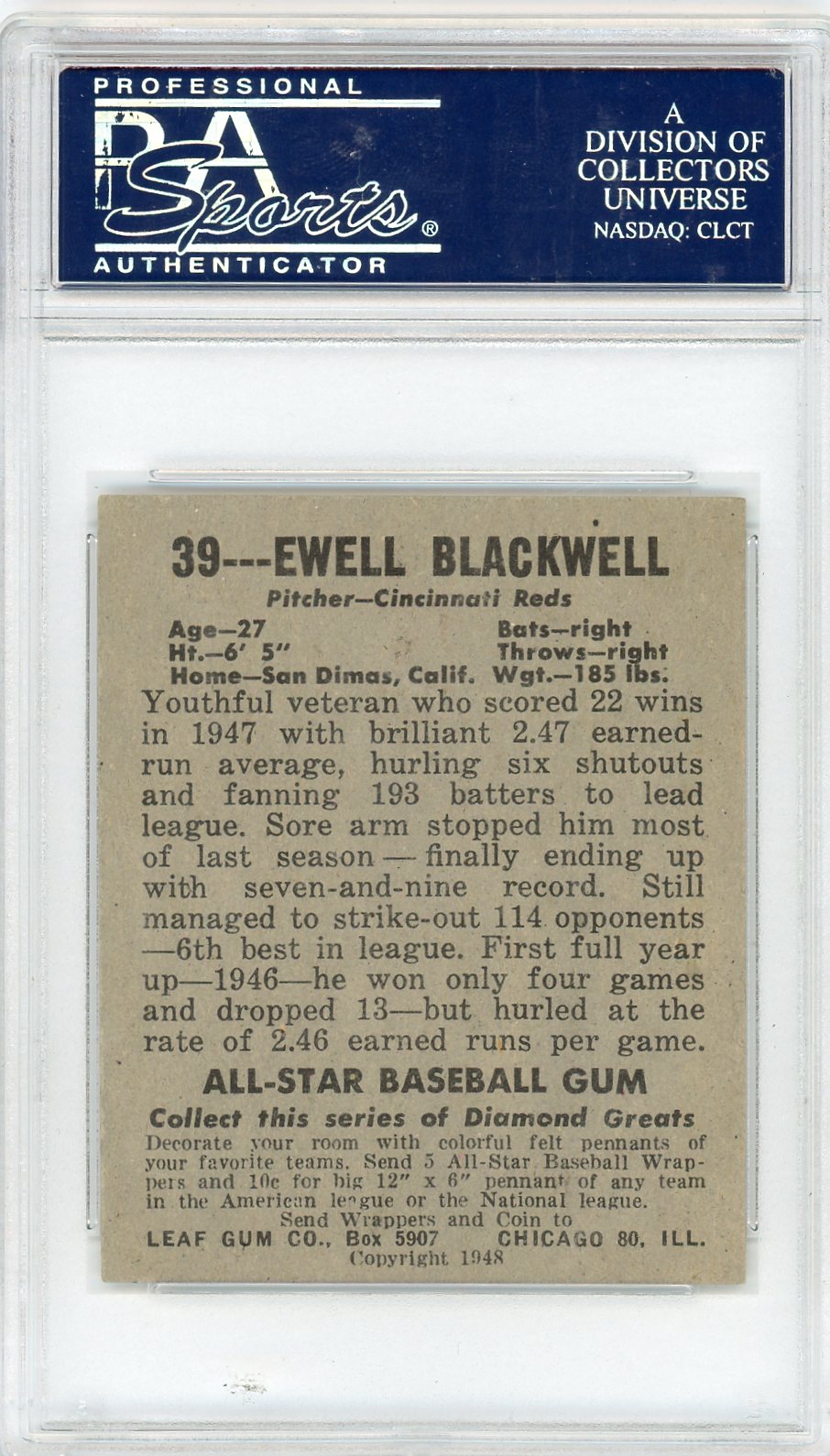 1948 Leaf Ewell Blackwell #39 PSA 5.5