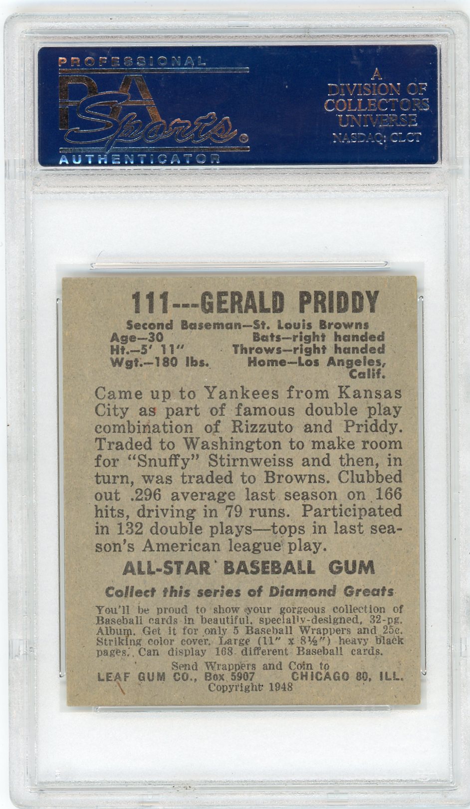 1948 Leaf Gerald Priddy #111 PSA 5