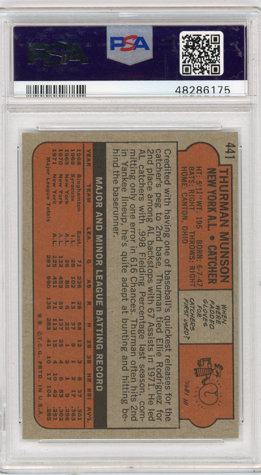 1972 Topps Thurman Munson #441 PSA 8