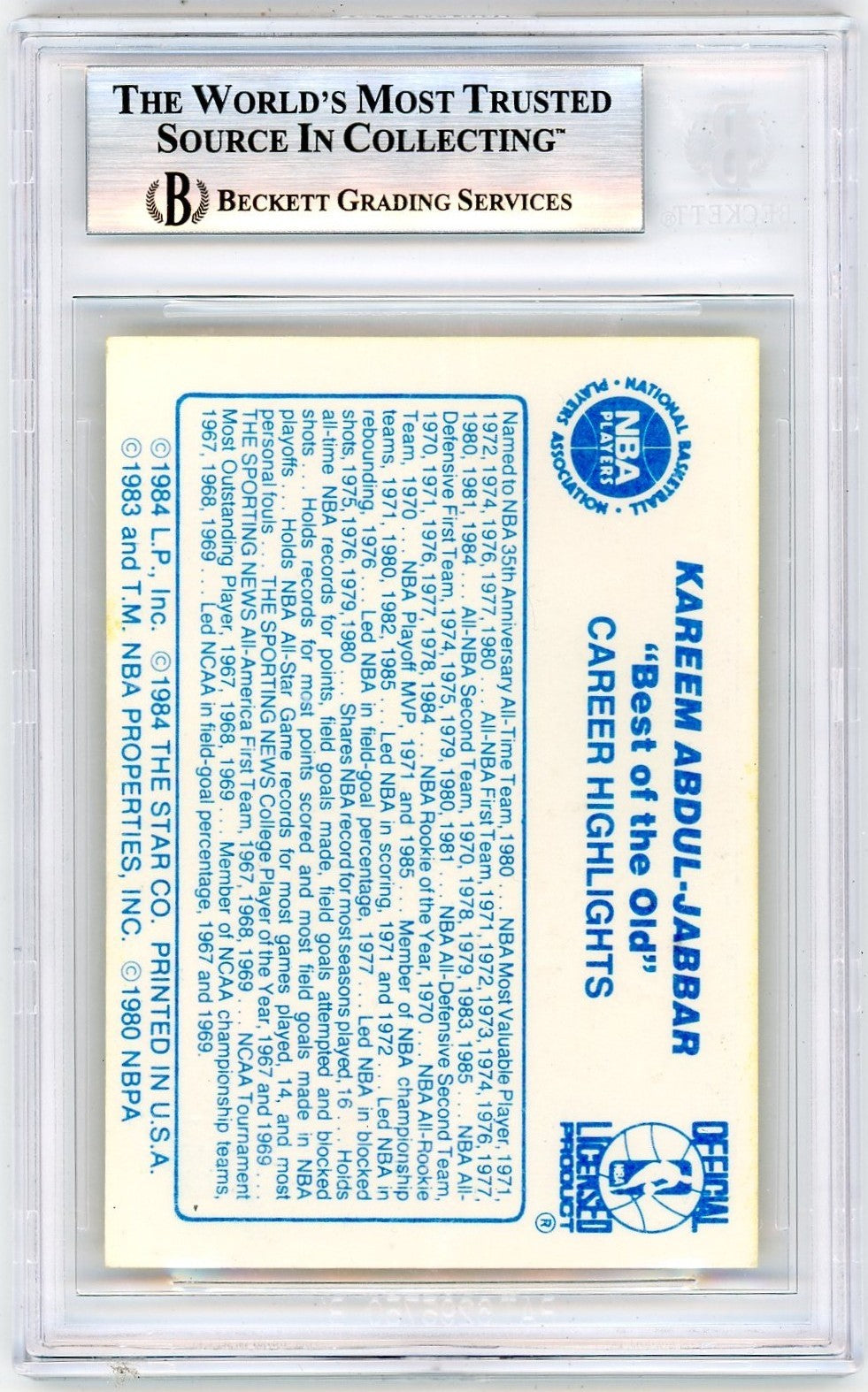 1986 Star Best of the New/Old Kareem Abdul-Jabbar #5 BGS 8.5