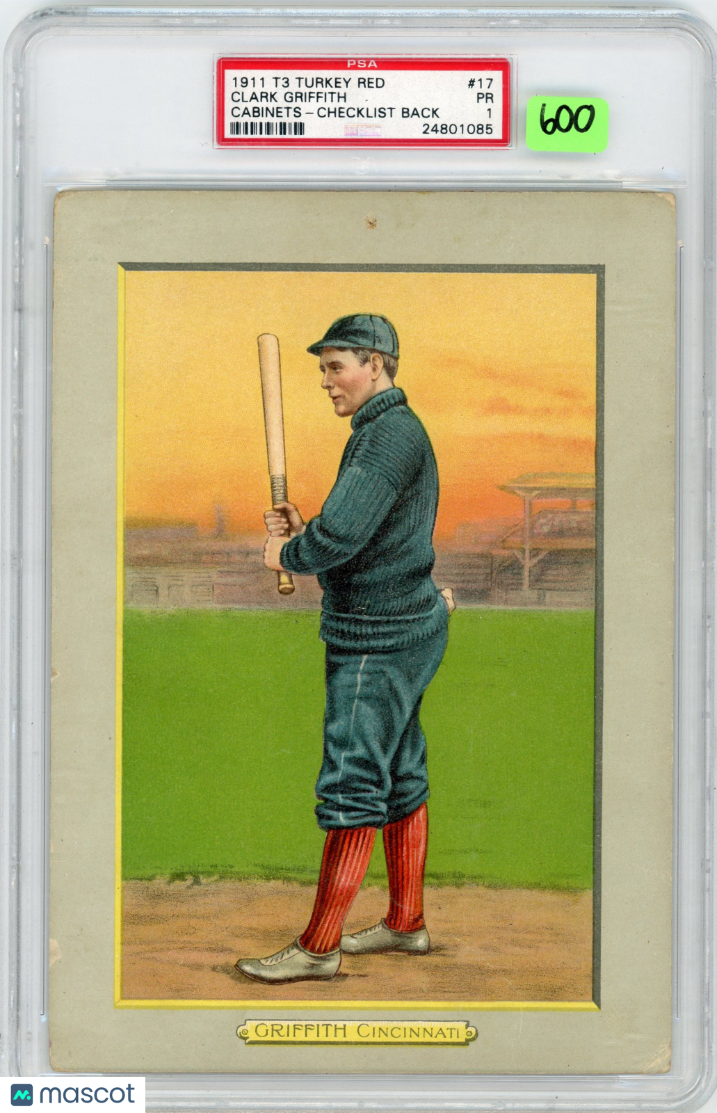1911 Turkey Red Cabinets T3 & T9 Clark Griffith #17 Checklist Back PSA 1