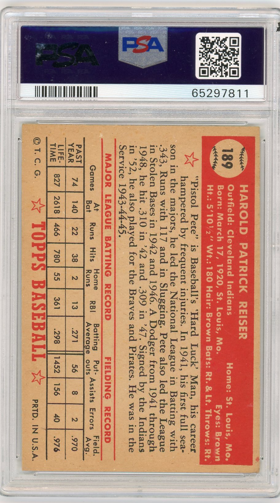 1952 Topps Pete Reiser #189 PSA 6