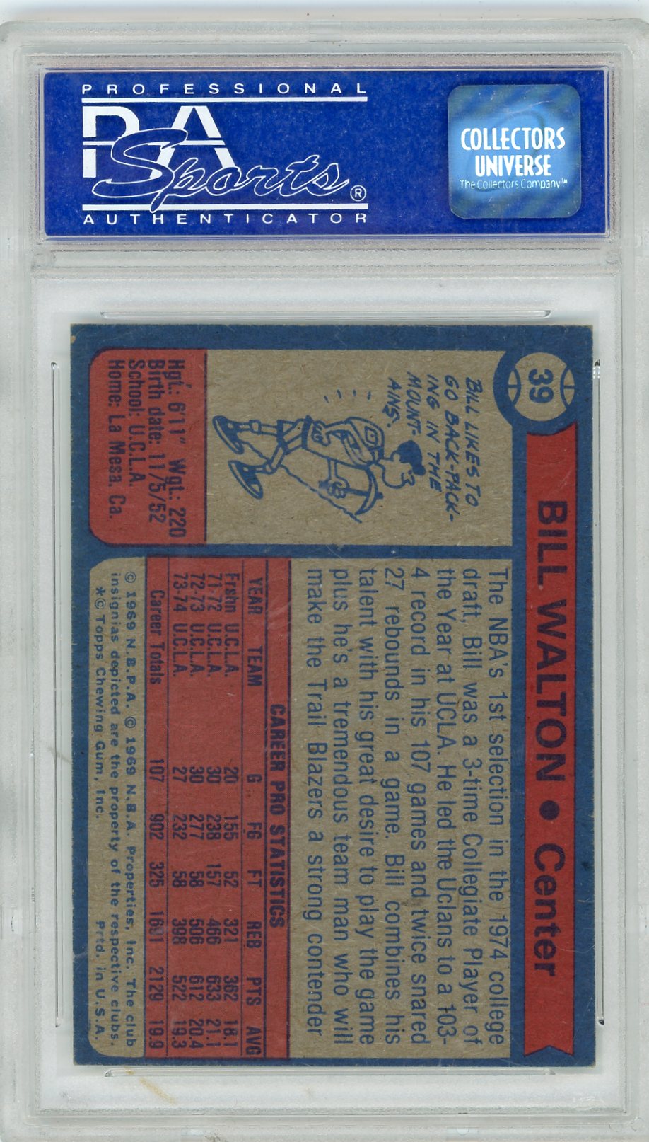 1974 Topps Bill Walton #39 PSA 7
