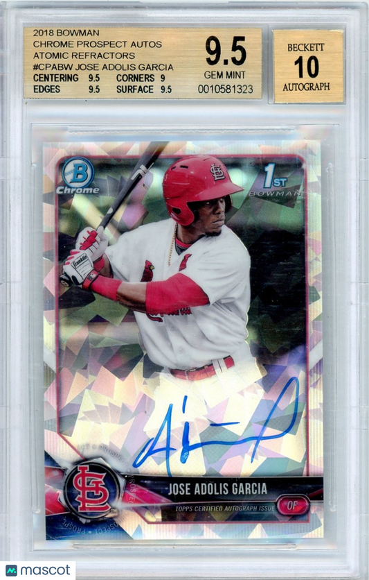 2018 Bowman Chrome Autograph Atomic Refractor Jose Adolis Garcia BGS 9.5 Auto 10