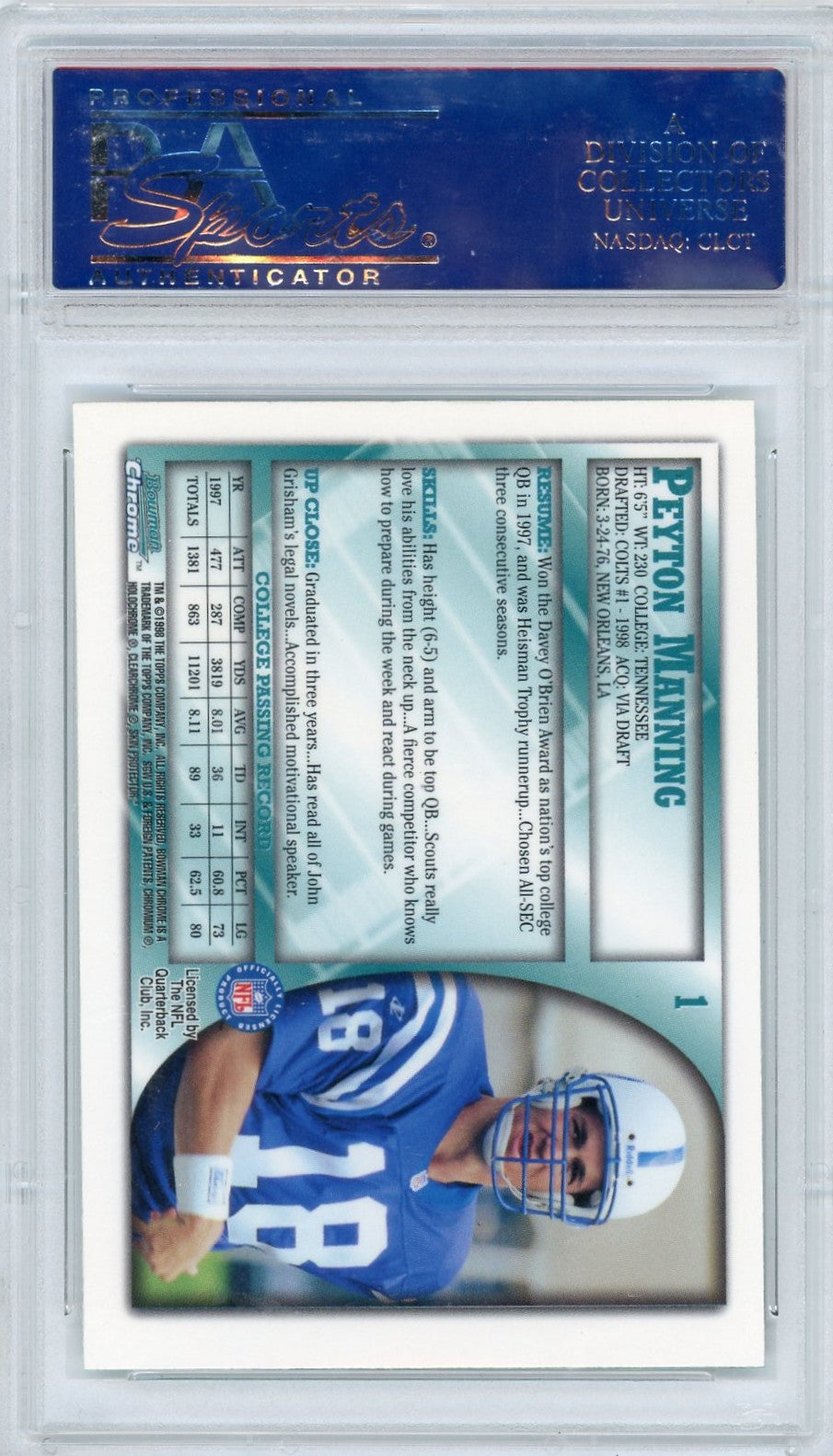 1998 Bowman Chrome Peyton Manning #1 PSA 10