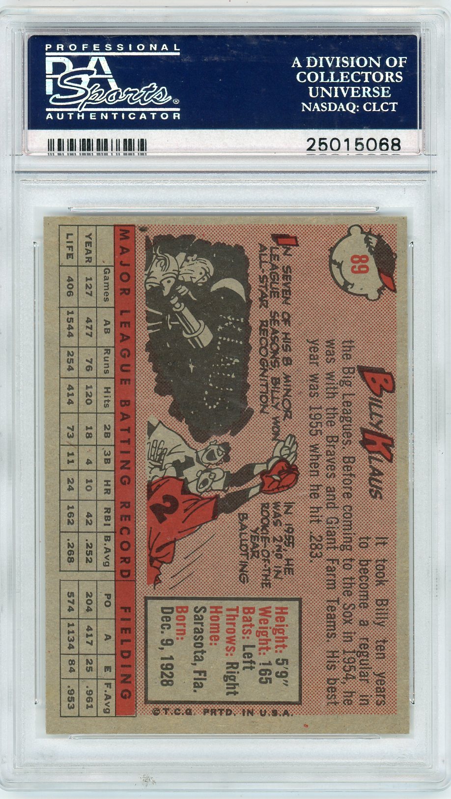 1958 Topps Billy Klaus #89 PSA 8