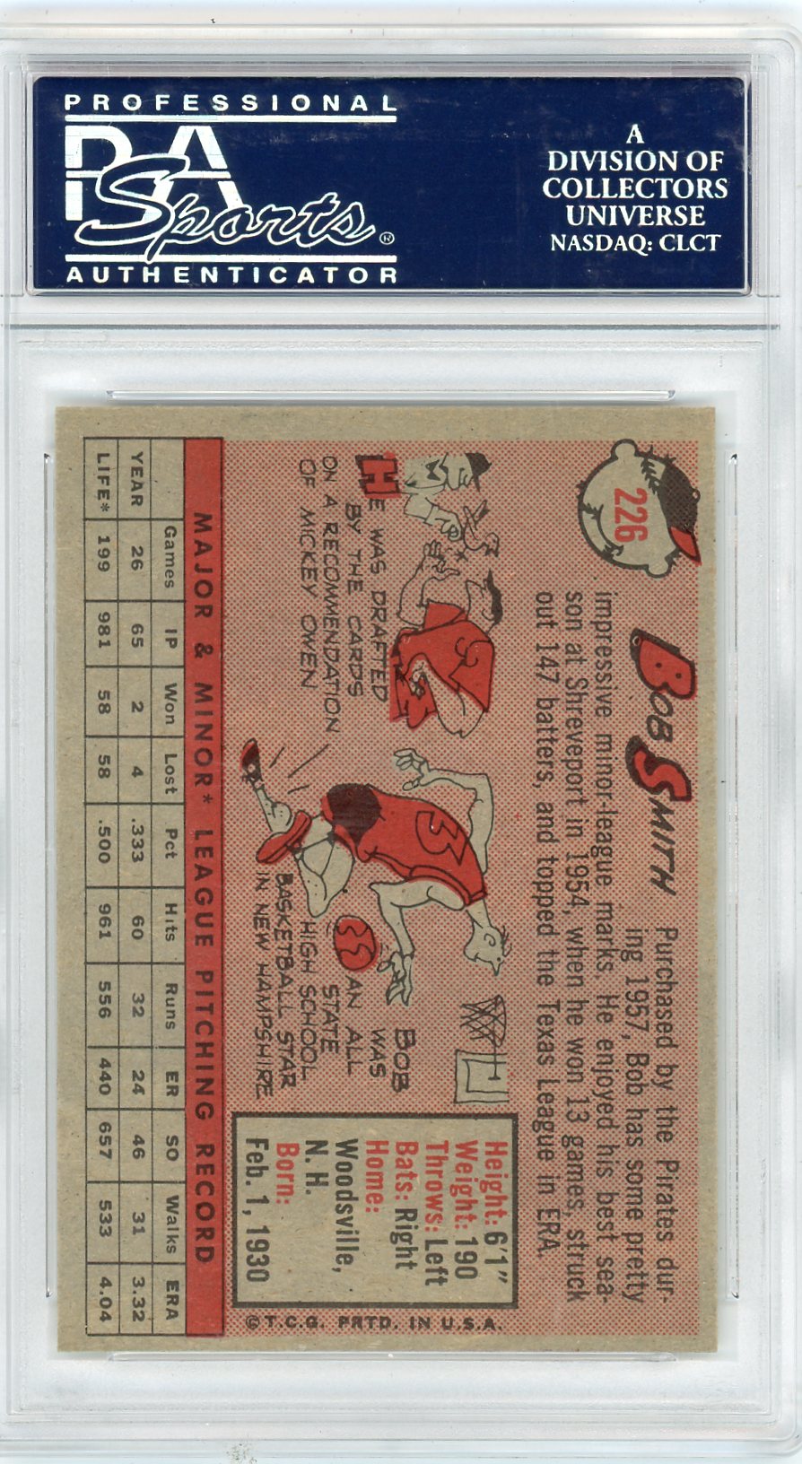 1958 Topps Bob Smith #226 Photo Bobby Gene Smith PSA 8