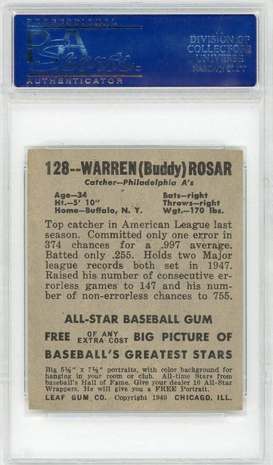 1948 Leaf Warren Rosar #128 PSA 6.5