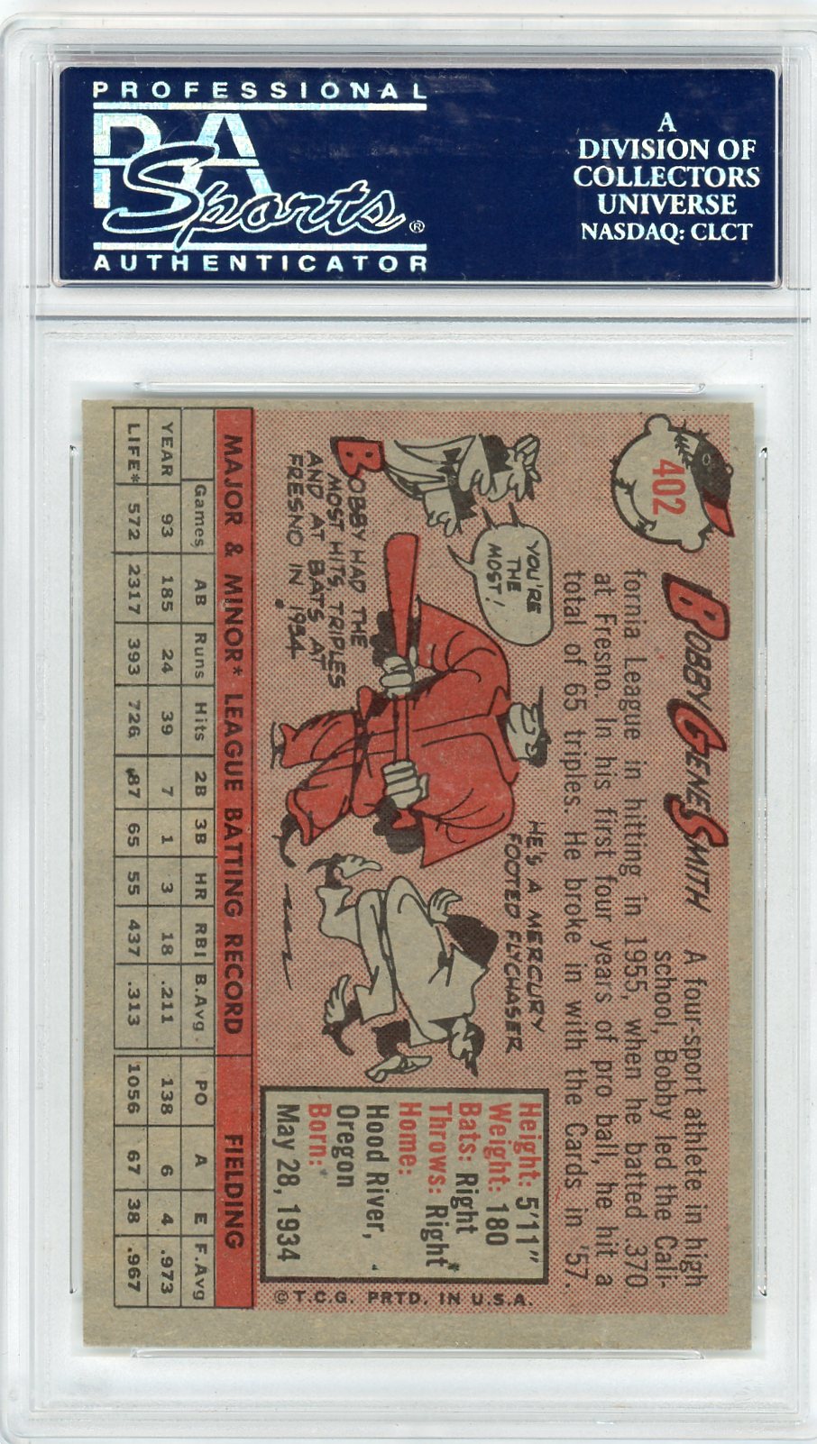 1958 Topps Bobby Gene Smith #402 PSA 8