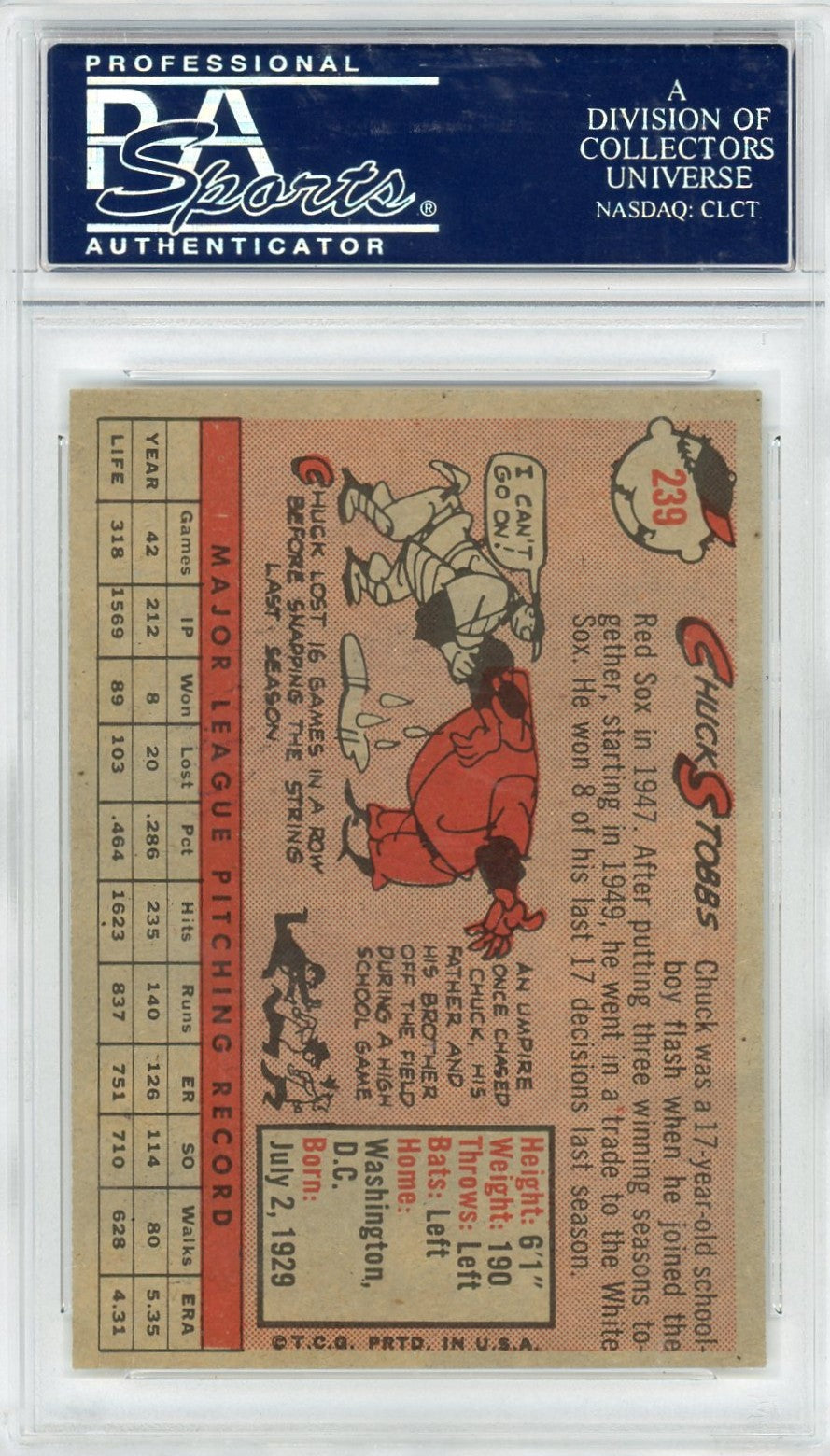 1958 Topps Chuck Stobbs #239 PSA 8