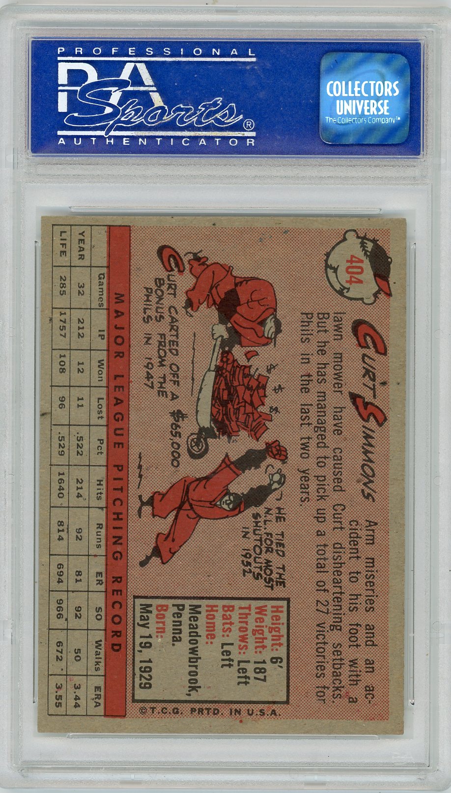 1958 Topps Curt Simmons #404 PSA 8