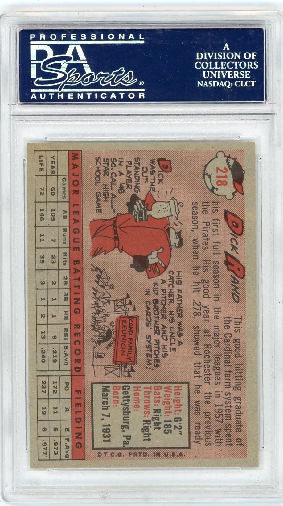1958 Topps Dick Rand #218 PSA 8