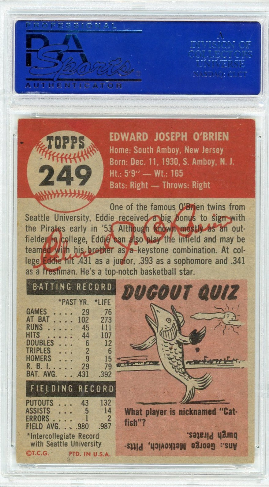 1953 Topps Ed O'Brien #249 PSA 5