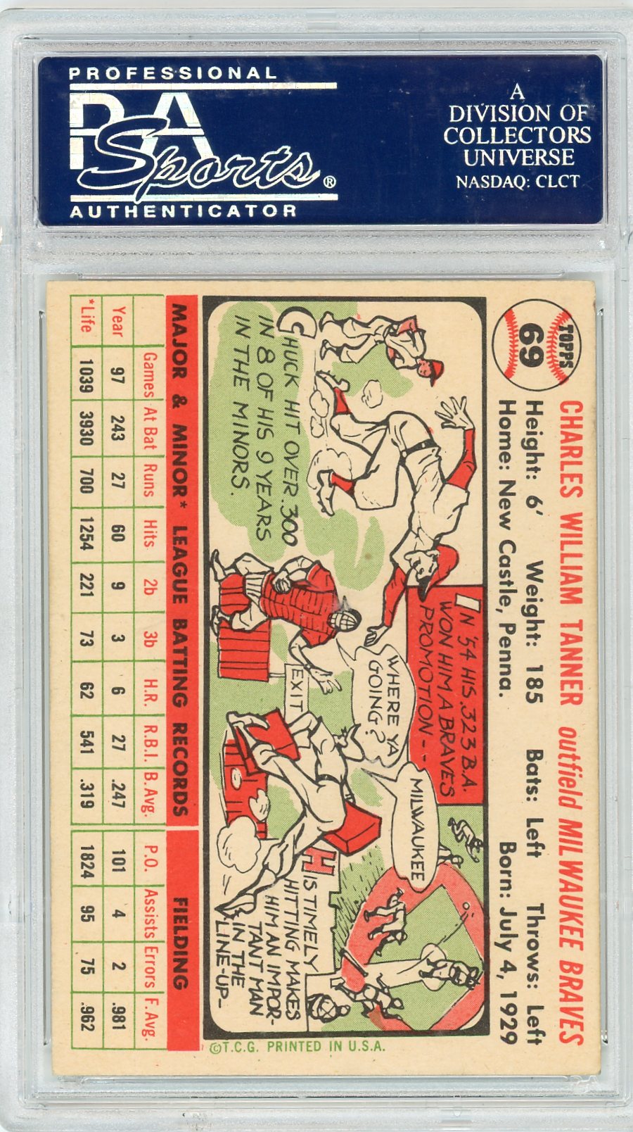 1956 Topps Chuck Tanner #69 White Back PSA 7
