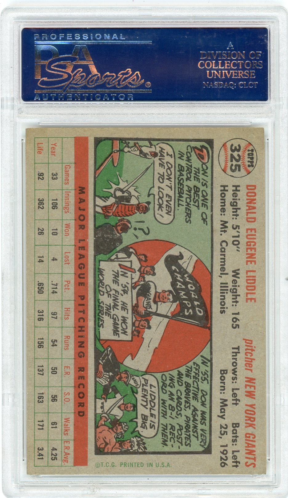 1956 Topps Don Liddle #325 PSA 7