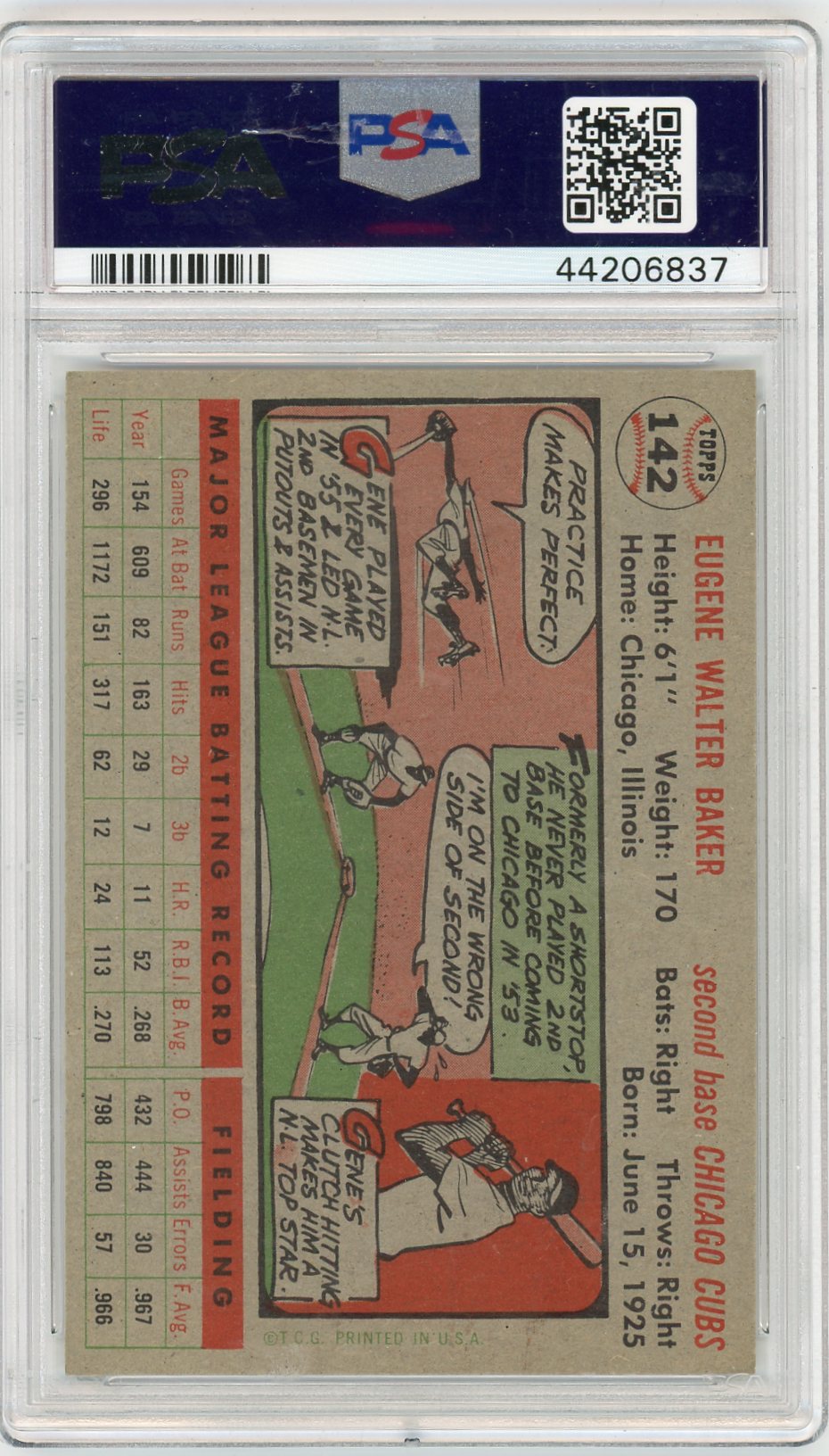 1956 Topps Gene Baker #142 Gray Back PSA 7.5