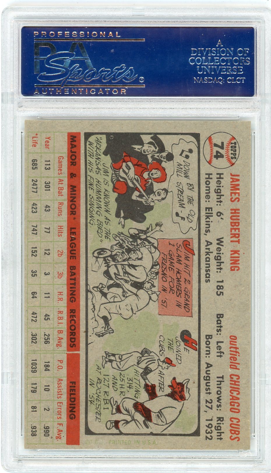 1956 Topps Jim King #74 Gray Back PSA 7