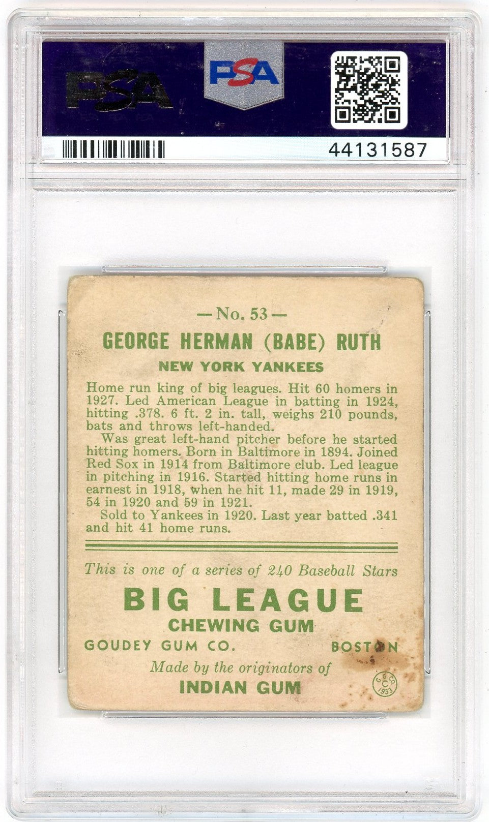 1933 Goudey Babe Ruth #53 PSA 2