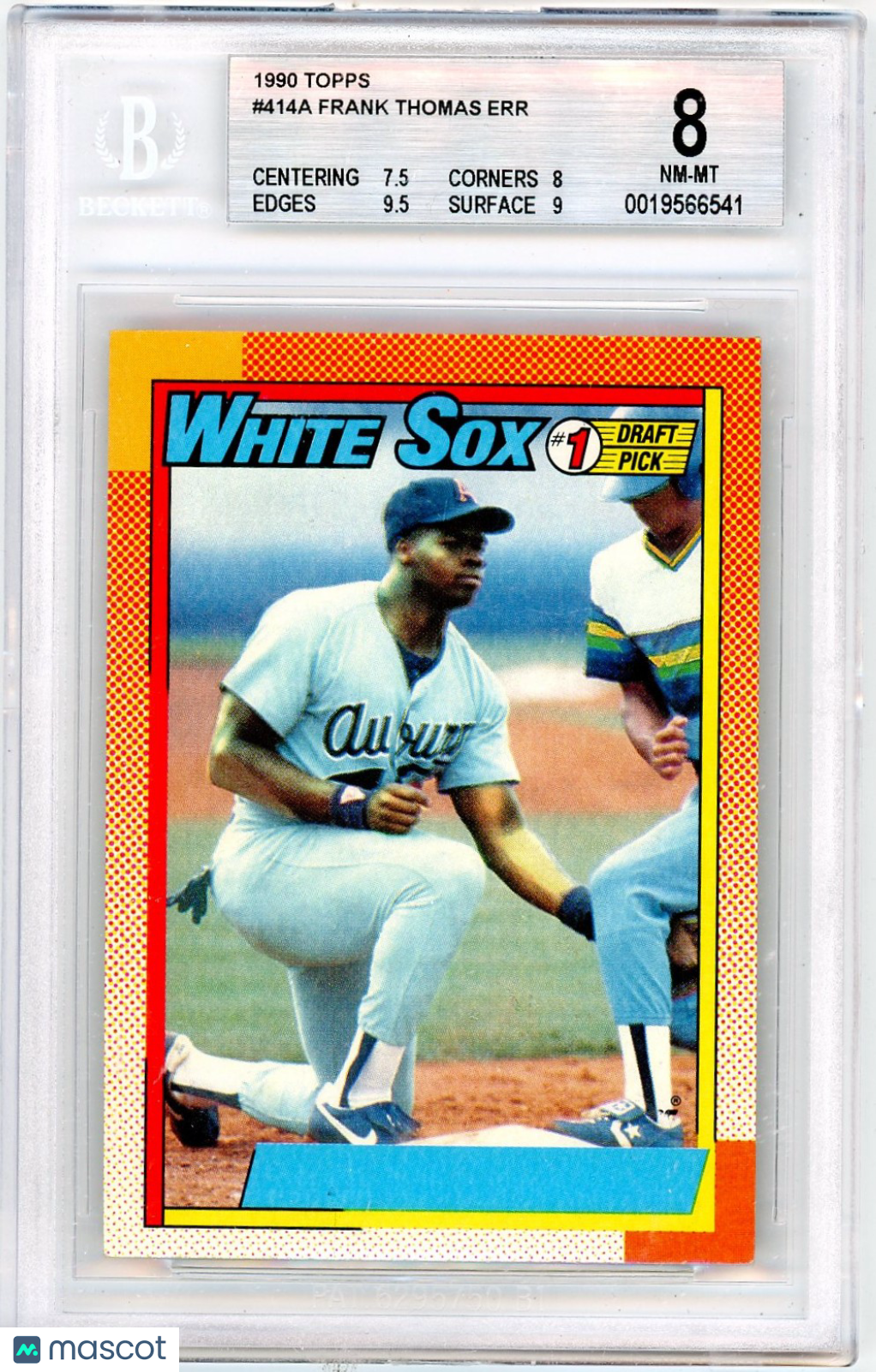 1990 Topps Name missing on card front Frank Thomas ERR NNOF #414 BGS 8 /Name