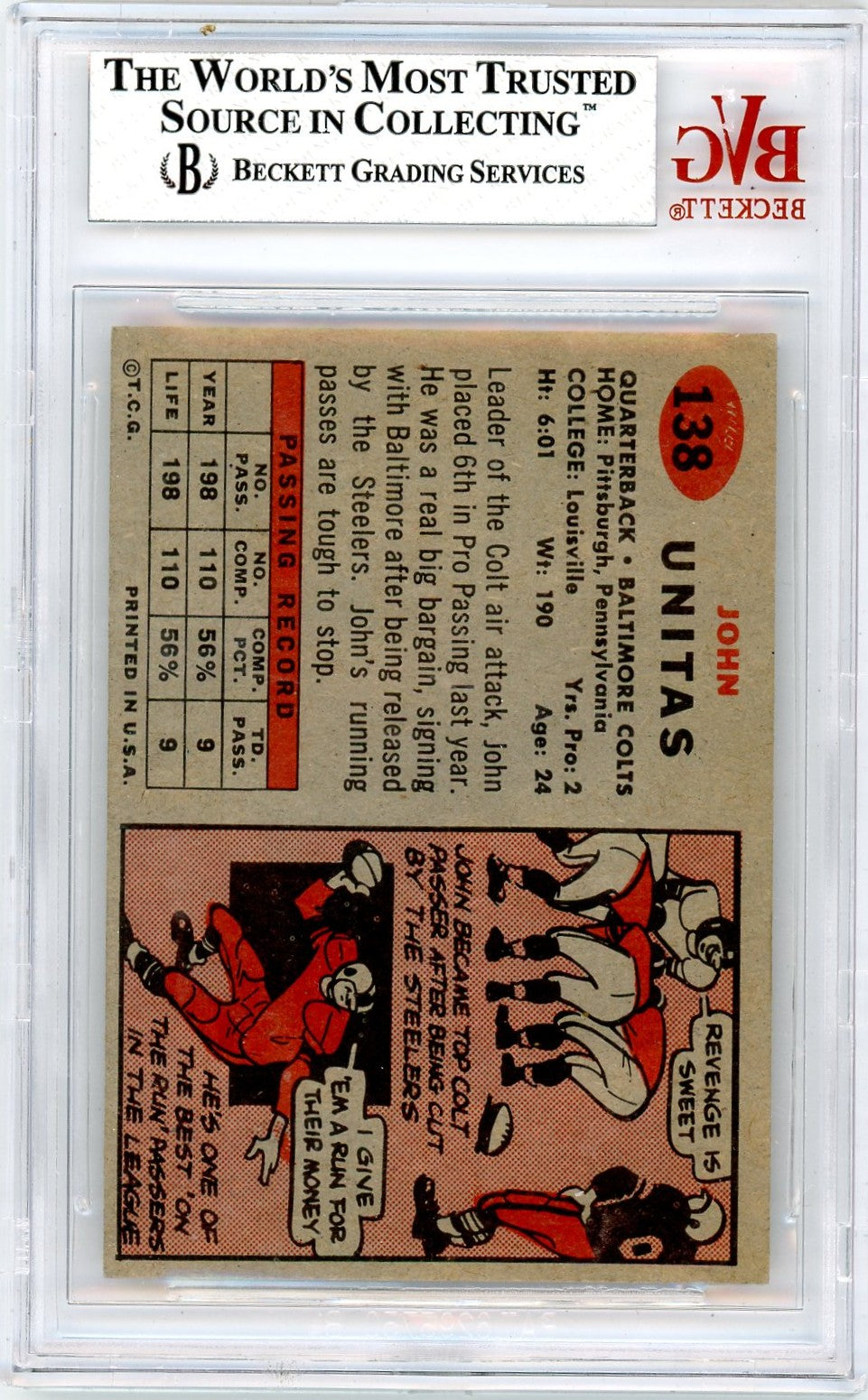 1957 Topps Johnny Unitas DP #138 BVG 6.5 Rookie