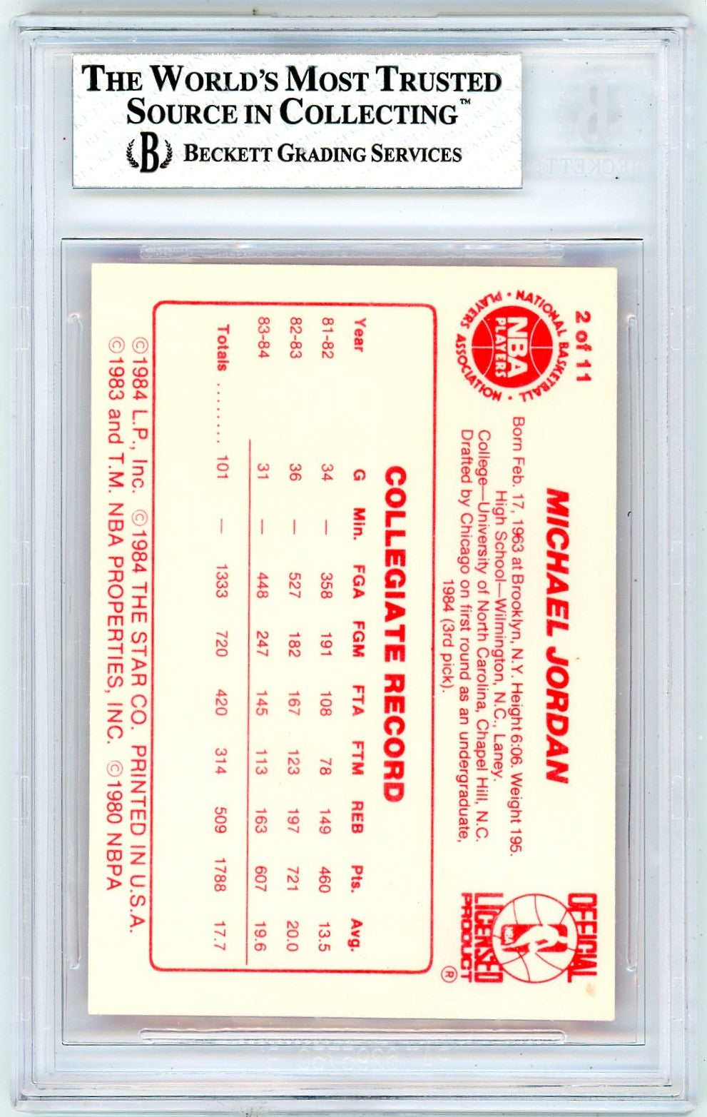 1985 Star All-Rookie Team Michael Jordan #2 BGS 7