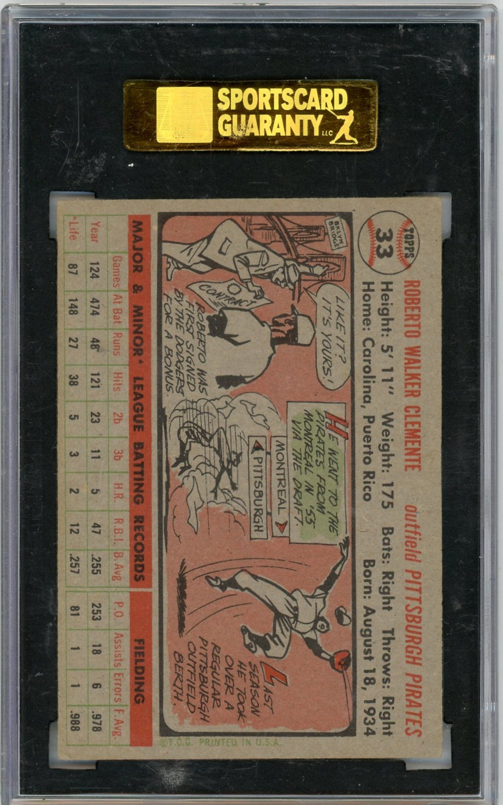 1956 Topps Roberto Clemente #33 Gray Back SGC 5.5