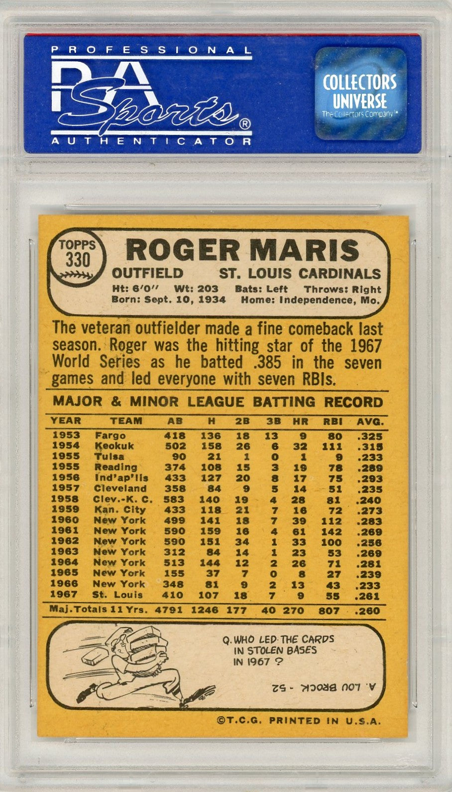 1968 Topps Roger Maris #330 PSA 9